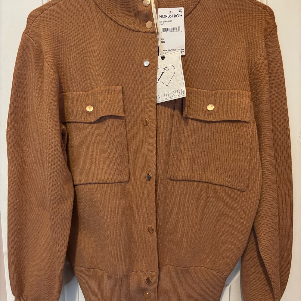 NWT NORDSTROM Women's Tan Sweater Bomber Jacket